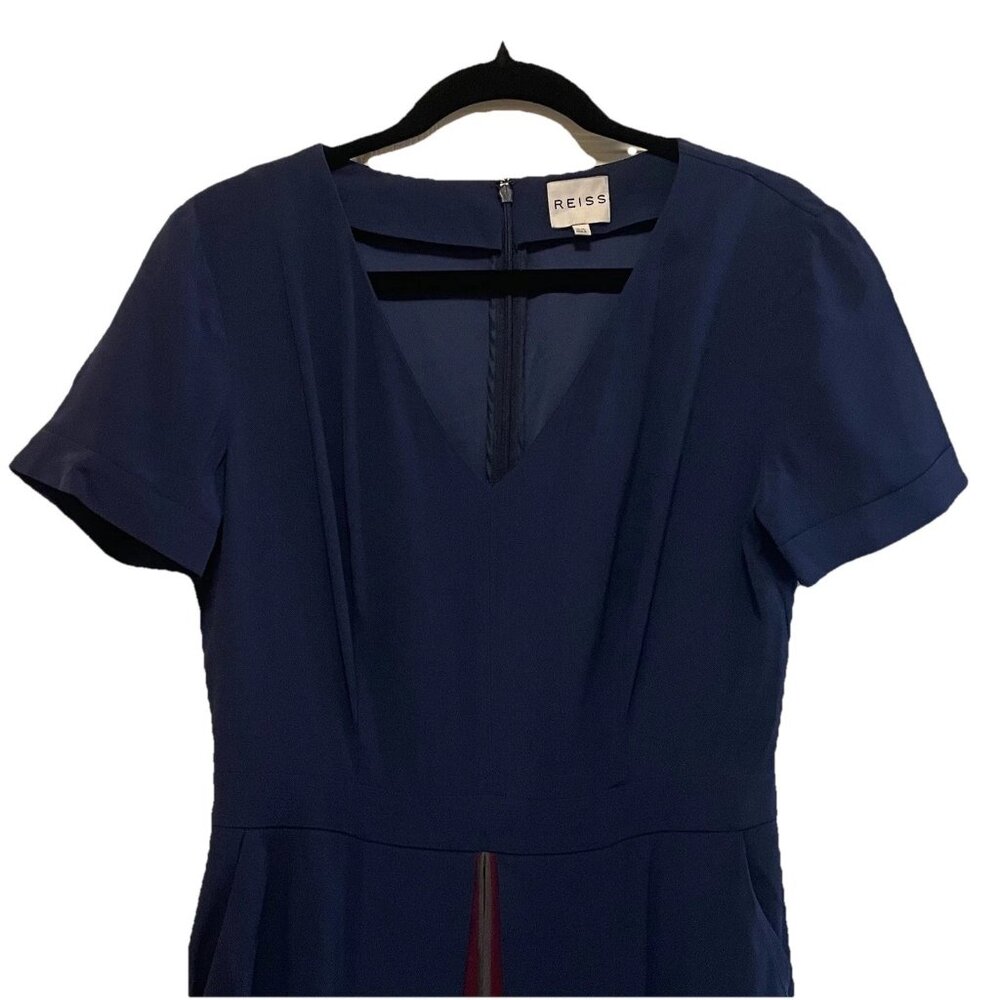 REISS Royal Blue Plum Gray Pleated Elva Dress Sz 6 - Picture 4 of 10